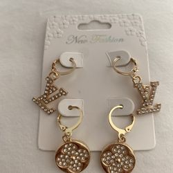 Gold And Silver Earrings With Rhinestones 