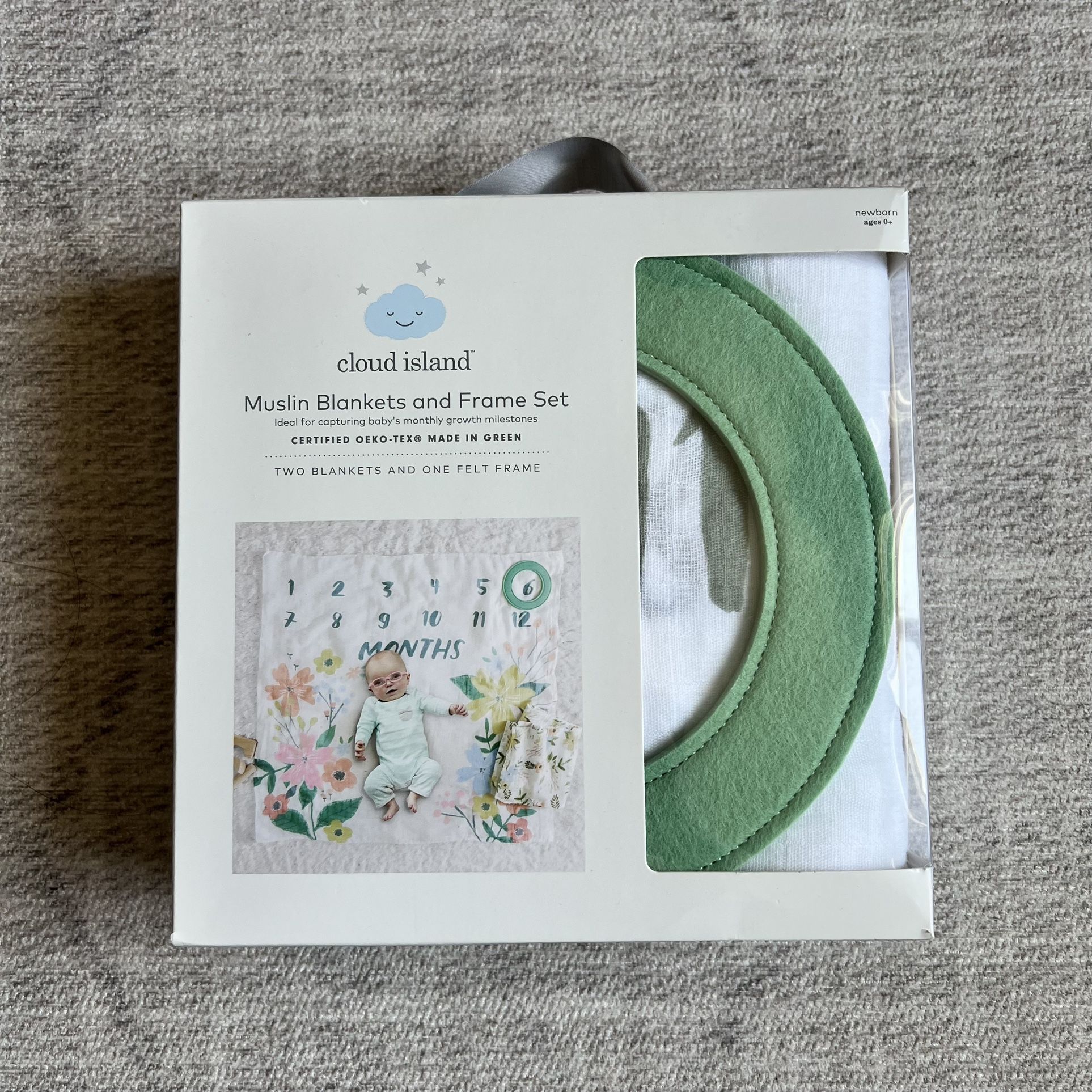 Cloud Island Baby’s First Year Muslin Blankets and Frame Set Oeko-Tex Certified