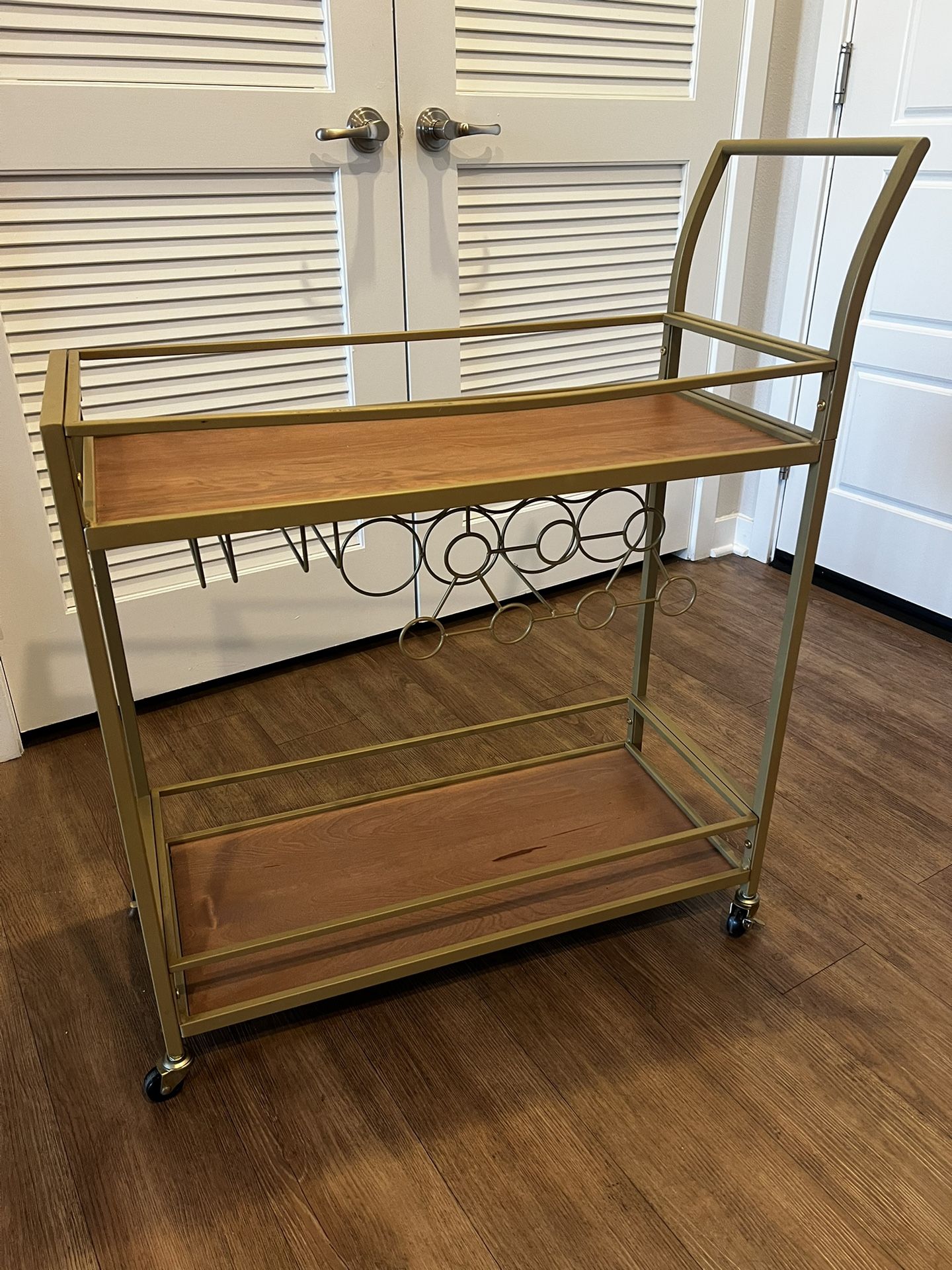 Bar Cart Gold, Home Bar Serving Cart, Wine Cart with Shelves, Wine Holders, Glass Holders, Gold