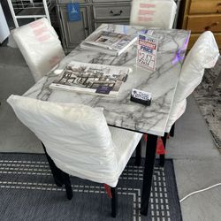 Small Dining Table Set Faux Marble Top 