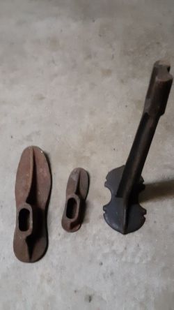 Vintage cast iron cobbler shoe mold and stand