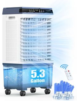 Air Choice Swamp Cooler, 3-in-1 Evaporative Air Cooler 1800CFM with 12H Timer, Remote Control, 4 Ice Packs & 5.3 Gal Water Tank, 110° Oscillation, 3 S