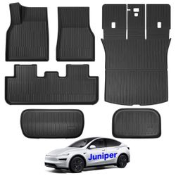 Maysoo 2025 2026 Tesla Model Y Juniper Floor Mats Full Coverage All Weather Floor Mat, 9 PCS TPE Interior Anti-Slip and Waterproof Mats, Trunk Mats & 