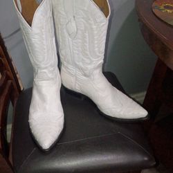 white ostrich leather cowboy boots.