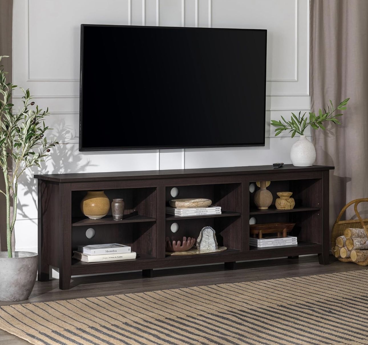 Walker Edison Wren Classic 6 Cubby TV Stand for TVs up to 80 Inches, 70 Inch, Espresso