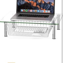 Simple Houseware Clear Glass Computer Monitor Stand Riser with Drawer