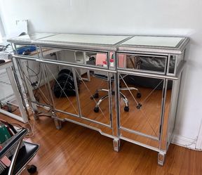 Moasis Silver Mirrored 3-Door Cabinet 3-Drawer Buffets and Sideboards