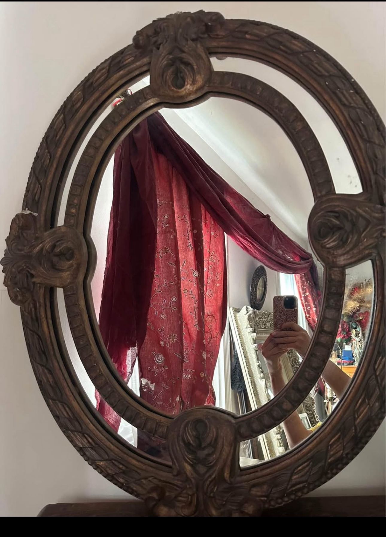 Large Oval Brown Ornate Mirror