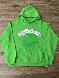 Green rhinestone hoodie with spider design