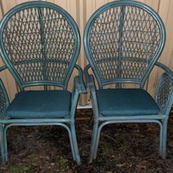 Blue/Green Painted Wicker Chairs