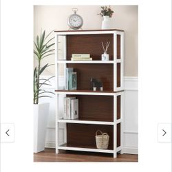 4-Shelf 59.5" H x 31.38" W Cherry and White Manufactured Wood Bookcase - 59.5" H x 35.38" W x 11.8" D