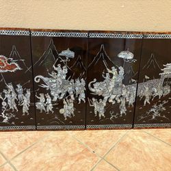 Hand Made Vietnam’s Vintage Mother Of Pearl Inlay 4 Panels 