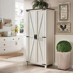 Bookshelf with Storage Cabinet, 72" Tall Farmhouse Bookcase with Adjustable Shelves and Barn Door, 4 Tier Office Wood Bookshelf