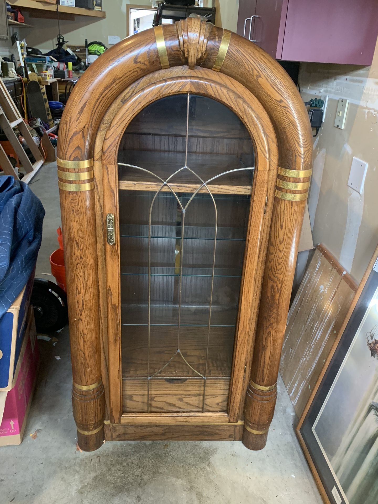 Solid Oak Stereo/ Display Cabinet.