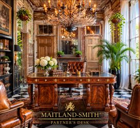 MAITLAND-SMITH Grand Lion-Carved Executive Partner's Desk | Leather Top | 80"