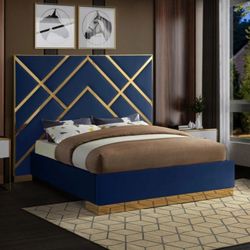 Vector Velvet Navy King Bed

