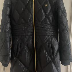 Southpole Coat Womens Size XL Black  Long Down Puffer Hood Faux Fur Zip Quilted