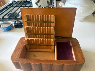 Antique Art Deco  Wooden  Cigarette Jewelry Box with Ring Slots