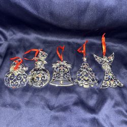 Lenox Sparkle and Scroll Multi-Crystal Silver-plated Ornaments Lot Of 5