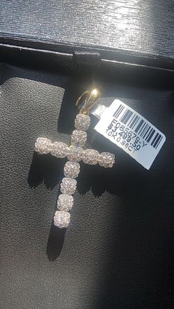 10K Yellow Gold Genuine Diamond Pendant Charm Cross 1 CT 1.5 Inches 1.5 In