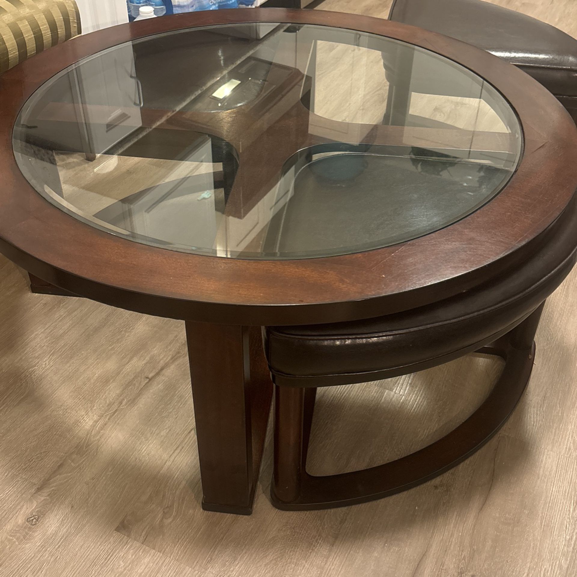 Round Wooden Table Glass top 