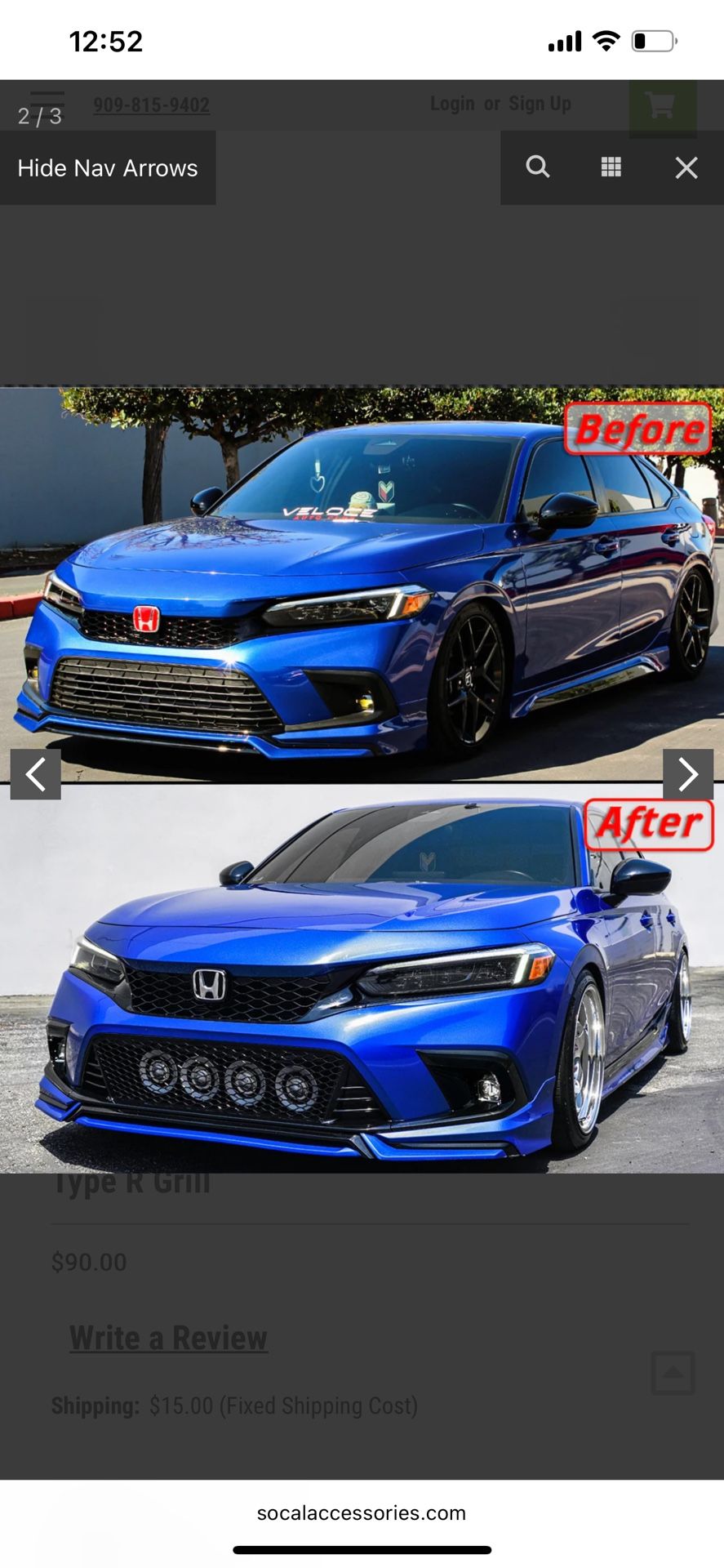 2022-2024 Honda Civic Gloss Black Lower Type R Grill