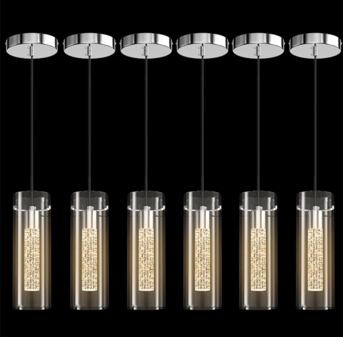 Set of 6 Pendant Lights Crystal Bubble Glass Hanging Light Fixtures