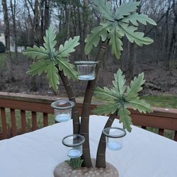 Metal Palm Tree Four Tea Lights Candle Holder