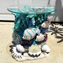 Vintage Ocean Fish And Seashells Sculpture Side Table 