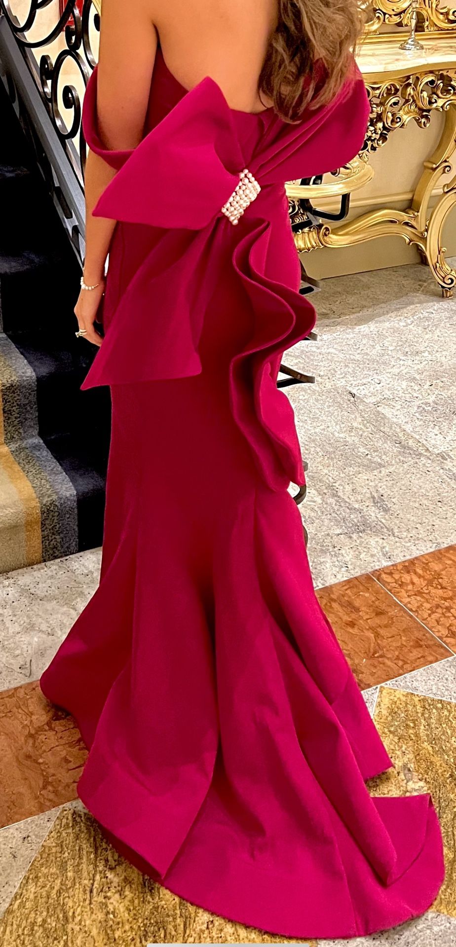 Designer Pink Evening Gown With Train