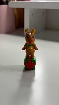 Dreams Reindeer Christmas Figurine on Present Gift Box Brown Green Red Gold - Sonny Angel