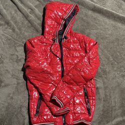 Red shiny calvin klein puffer