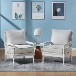 Set of 2 Mid Century Spindle Accent Chair for Living Room Upholstered Armchair with Thick Cushion and Wood Frame - Morden Fort