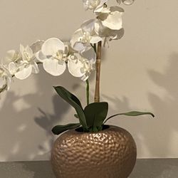 Modern Silk Flowers Arrangement In The Hammered Copper Pot H32”