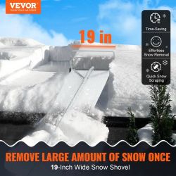 Snow Roof Rake, 30ft Reach Aluminium Roof Shovel with Slide Cloth, Premium 19" Blade Snow Removal Tool, Safe on Roof with Roll Wheels, Anti-Slip Handl