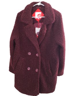 Hot Kiss Burgundy Faux Fur Teddy Sherpa Double Breasted Coat Size XL NWT