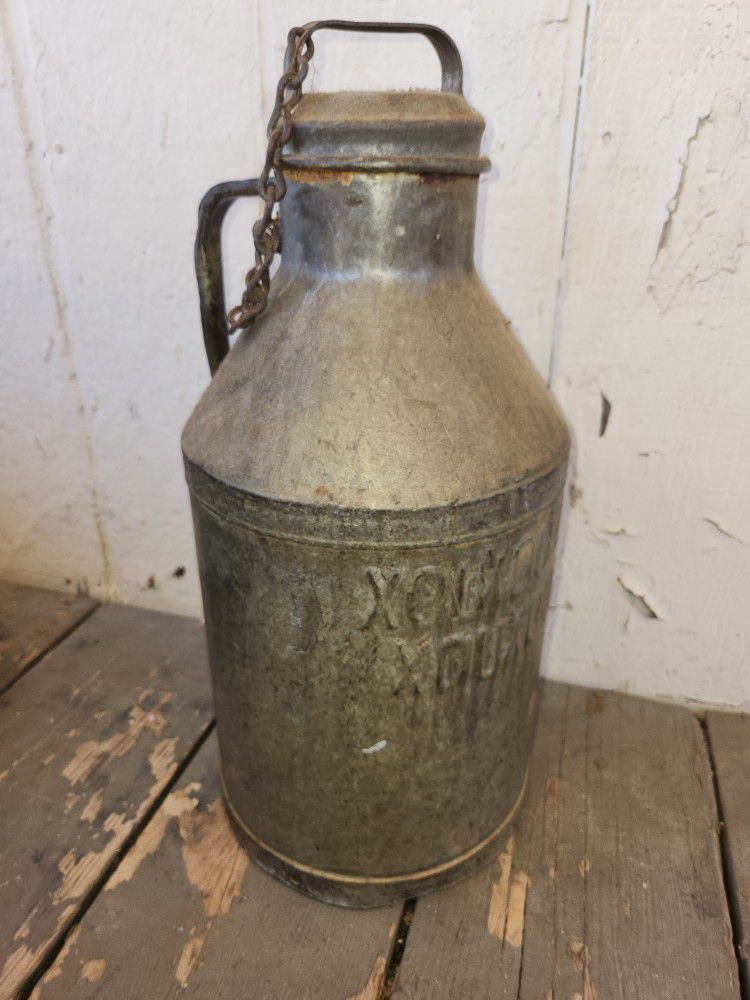 Vintage Galvanized Dairy Jug Container With Lid 