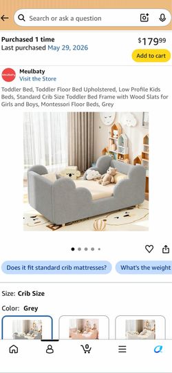Montessori Standard Crib Size Toddler Bed, Grey $140