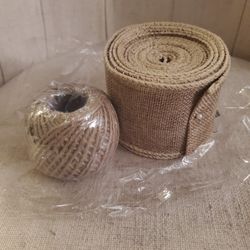 Wide Natural Burlap Ribbon with Jute Rope