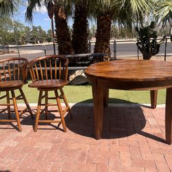brown table, bar stools 