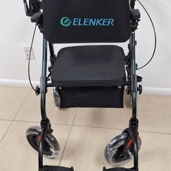 ELENKER 2-in-1 Rollator Walker & Transport Chair - Folds for Easy Storage!