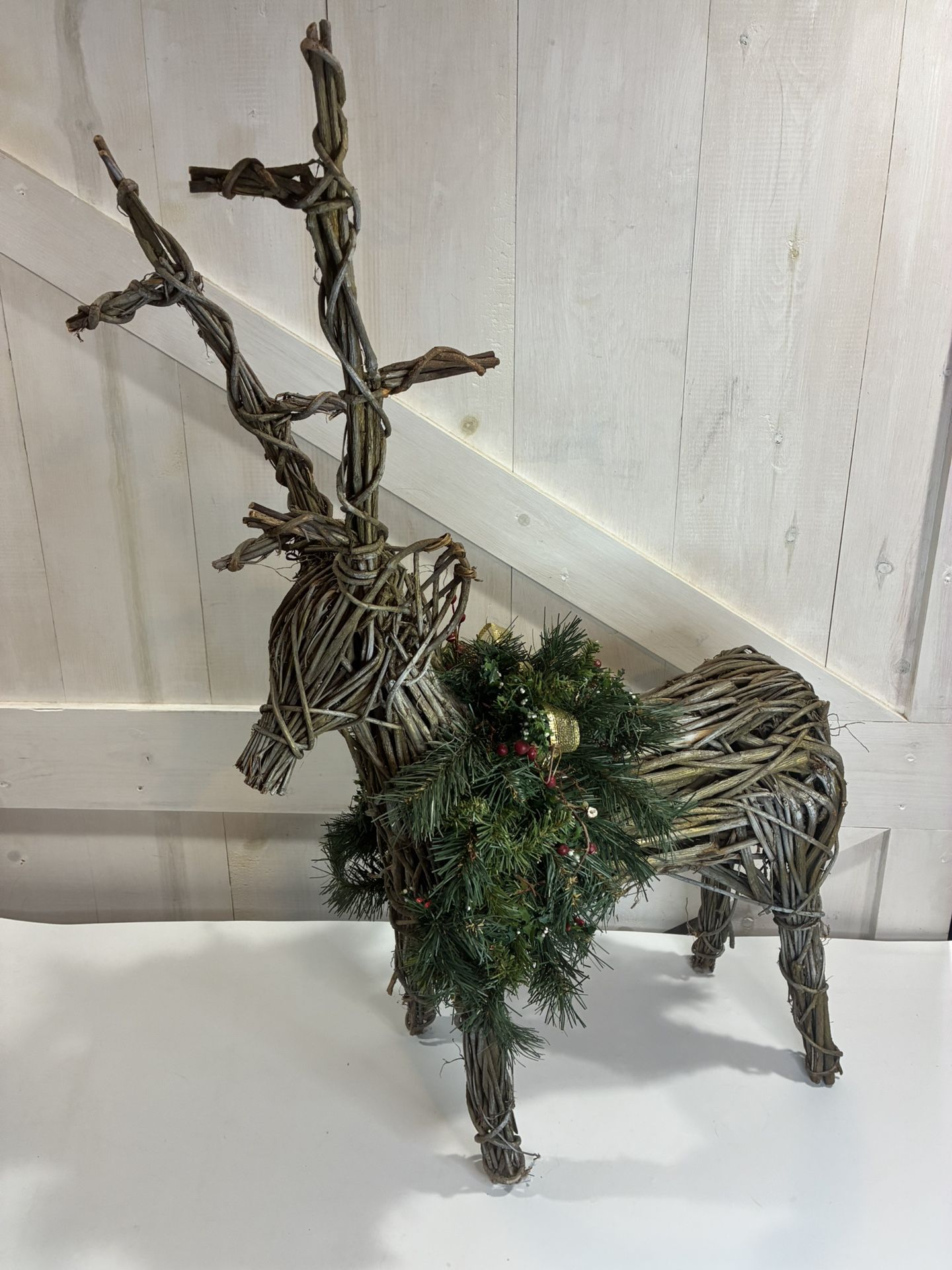 Vintage Christmas Grapevine, Woven Deer, Lawn Decoration Or Indoor Decoration