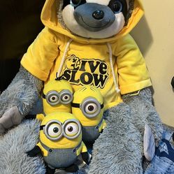 Large Sloth Plush With 3 Minions