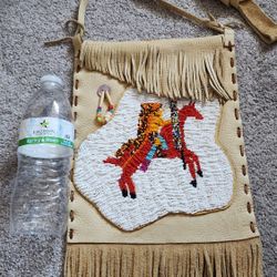 Elk Leather Hand Beaded Fringe Bag