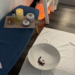 Blue Canvas With Wood Legs Bench 3.5 Feet Long