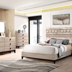 Brand New 4 Piece Beige/Espresso Bedroom Set