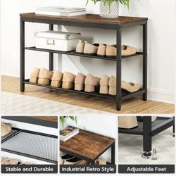 HOOBRO Shoe Bench, 3-Tier Shoe Rack, Industrial Shoe Organizer Storage Bench, 29.5 inches Entry Bench with Mesh Shelves, for Entryway, Living Room, Ha