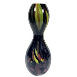 Vintage Murano Art Glass Vase Hand Blown Hourglass Double Gourd Black Red Green