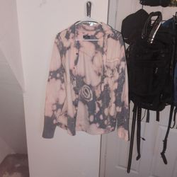 Bleach Designed Blue Corduroy Button Up Shirt