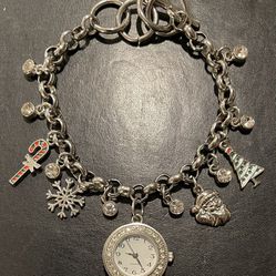 Ladies Charm, Silver Tone Adjustable Bracelet With Quartz Watch
